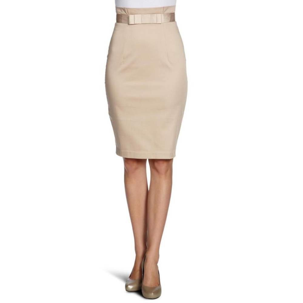 Miss Sixty Beige High Waist Bow Detail Midi Skirt